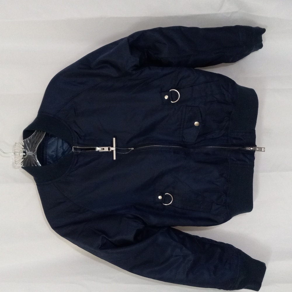MIGHTY MAC Navy Double Zip Jacket Boys M Button Puffer Lining 3-Pocket Nylon New